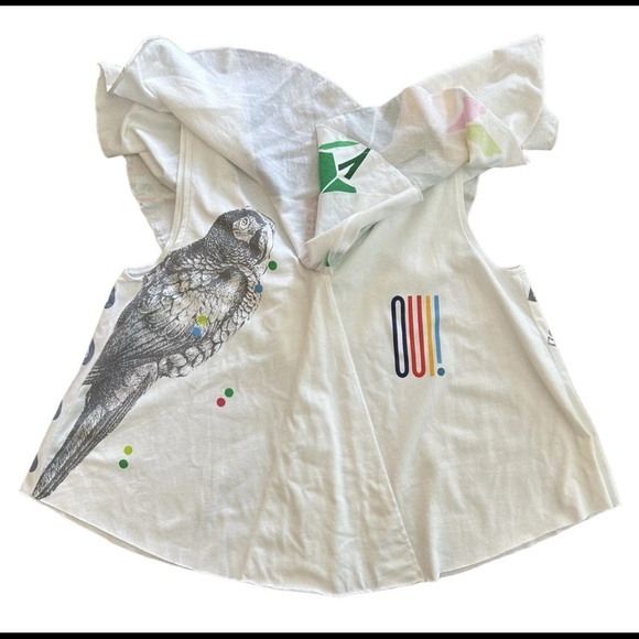 AKEMI + KIM TOP TEE TANK SLEEVELESS V-NECK & BACK WHITE GRAY GRAPHIC SIZE S - Picture 5 of 9